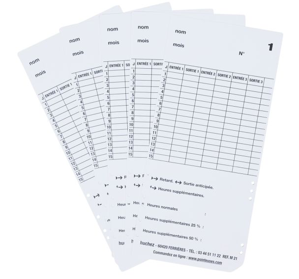 Lot de 500 Fiche de pointage ER 1500/2500