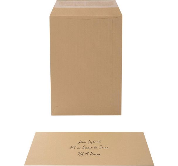 Lot de 500 Pochette 162x229 90g auto adhésive kraft