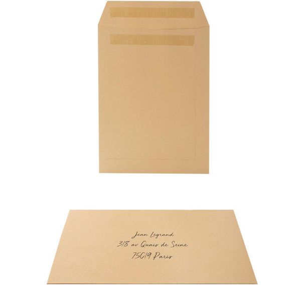 Lot de 500 Pochette 162x229 90g kraft blond autocollante