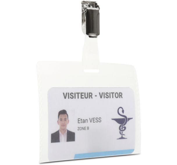 Lot de 50 badges visiteurs - horizontal - pinces/cordons, bristols