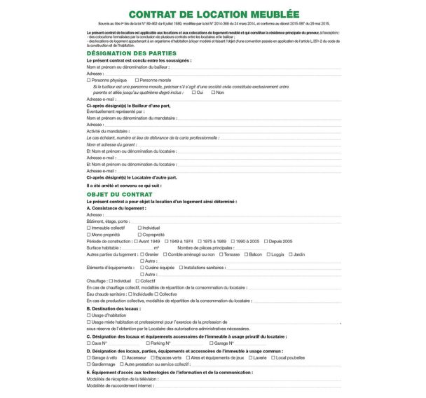Lot de 50 Contrat de location pour locaux meublés réf 49E