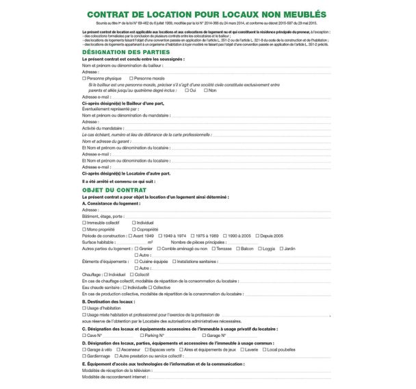 Lot de 50 Contrat de location pour locaux non meublés réf 44E