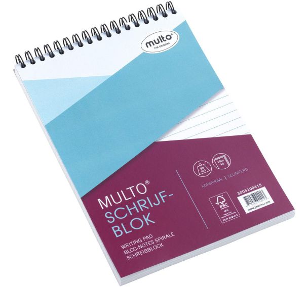 Lot de 5 Bloc-notes à spirale A5: ligne: 100 feuilles: 80 gr