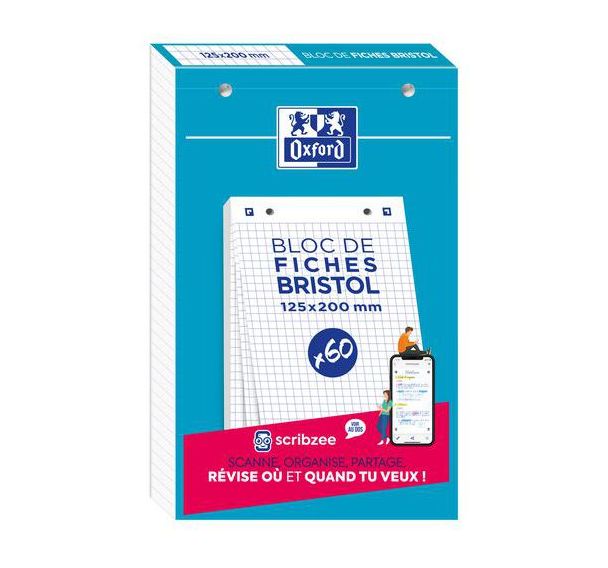 Lot de 5 Bloc bristol Oxford 125x200 60 fiches perforees Q5/5/5 blanc