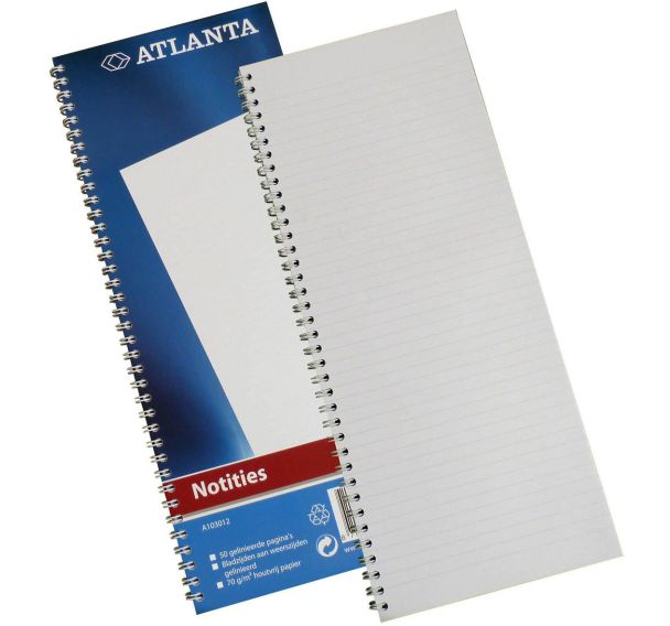 Lot de 5 Cahier: 330 x 135mm reliure spirale 50 feuil/100 pages: bleu