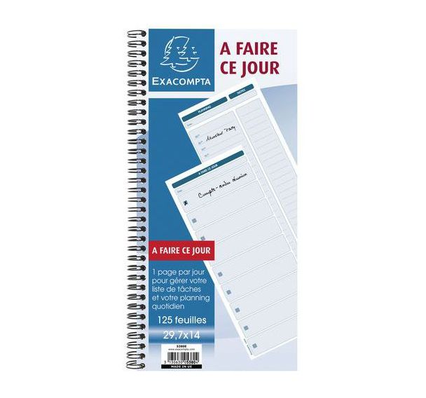 Lot de 5 Carnet spiralé 29,7x14cm - à faire ce jour - 125 feuilles