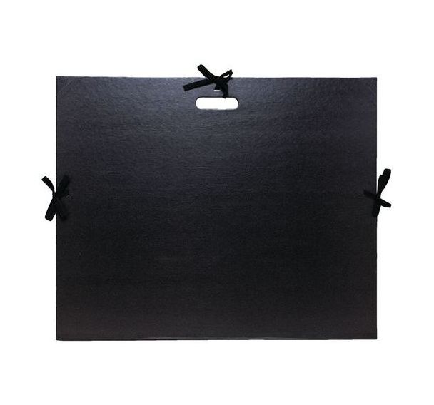 Lot de 5 Carton à dessin kraft noir vernis avec rubans et poignée