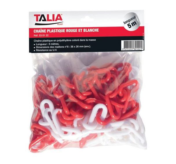 Lot de 5 Chaîne plastique - Rouge / blanc - n°8