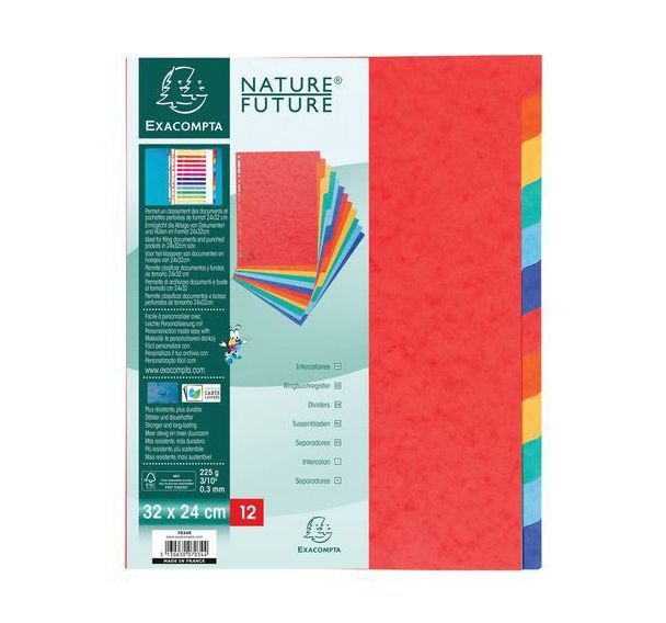 Lot de 5 Intercalaires carte lustrée 225g 12 positions 24x32cm