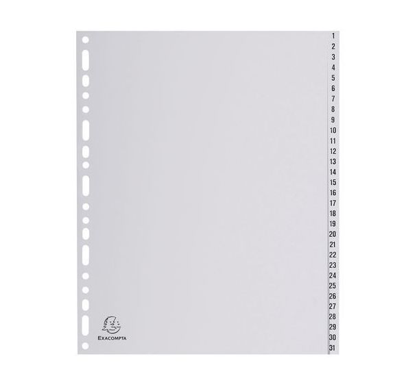 Lot de 5 Intercalaires numériques pp gris 31 positions - a4 maxi