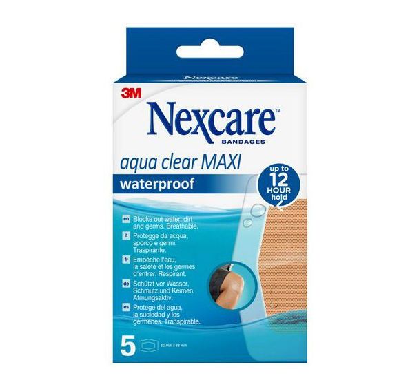 Lot de 5 Pansements imperméables Nexcare Aqua Clear MAXI, 60mmx88mm