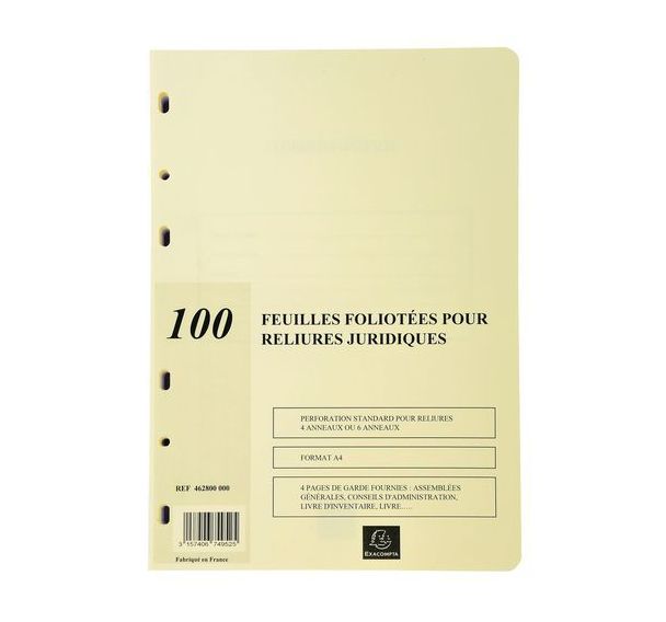 Lot de 5 Recharge de 100 feuillets A4 80g pour reliure juridique