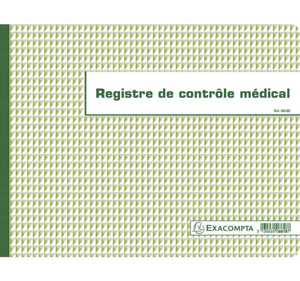 Lot de 5 Registre de Contrôle médical - folioté - 60 pages