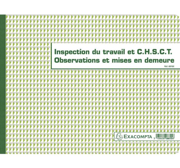 Lot de 5 Registre de l'Inspection du travail et du CHSCT - folioté - 16 pages