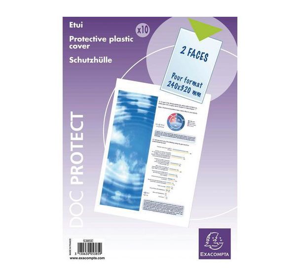 Lot de 5 Sachet 10 étuis de protection simples pvc lisse A4 maxi