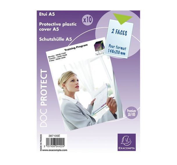 Lot de 5 Sachet de 10 étuis de protection simples pvc de qualité A5