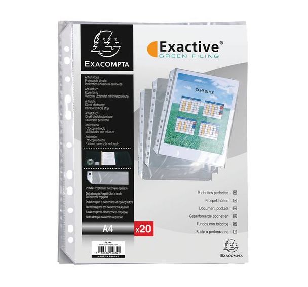 Lot de 5 Sachet de 20 pochettes perforées pour classeur exactive