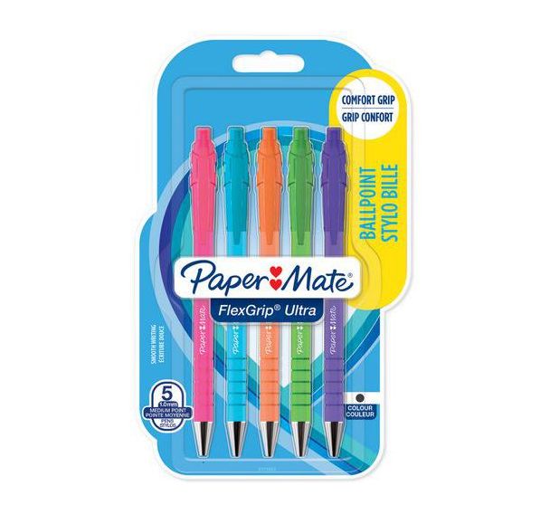 Lot de 5 Stylo bille Flexgrip Ultra Bright rétractable encre bleu