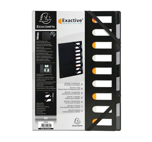 Lot de 5 Trieur rigide dos extensible 9 compartiments noir harmonika®