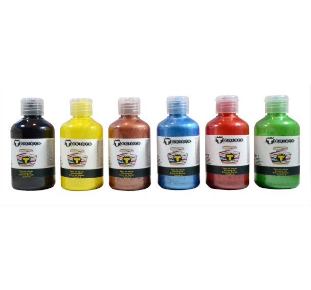 Lot de 6 flacons 250 ml d'encre à dessiner couleurs nacrées assorties