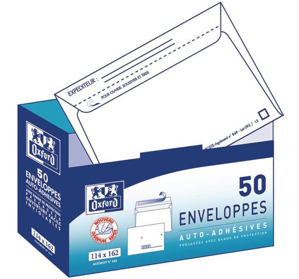 Lot de 600 Enveloppes 114x162 auto adhésives précasées boite distrib