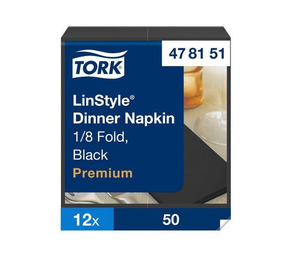 Lot de 600 Serviette Dinner noire pliage 1/8 12x 50 serviettes - Tork®