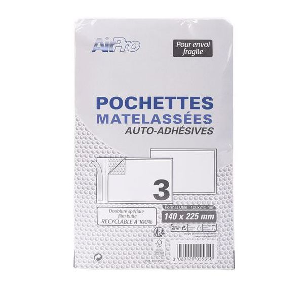 Lot de 60 Pochettes matelassées 120x215mm kraft blanc