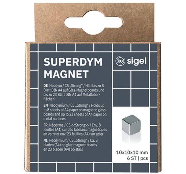 Lot de 6 Aimant pour tableau en verre - 10mm - Strong - C5 - Sigel