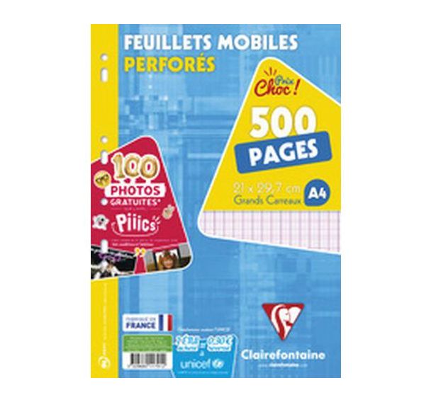 Lot de 6 Feuillets mobiles perforés, A4, séyès