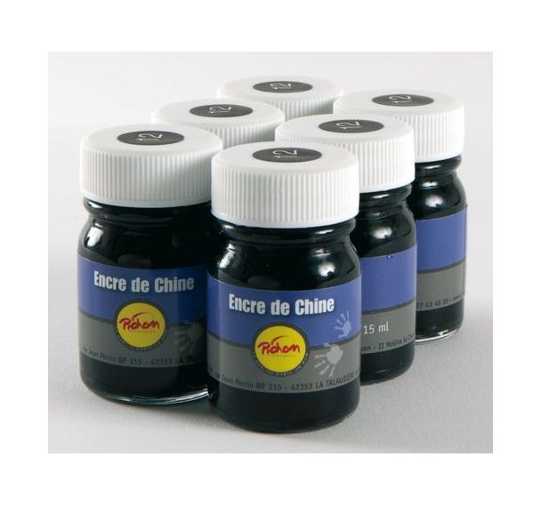 Flacon 50ml encre de Chine noire Pichon (lot de 6 flacons)