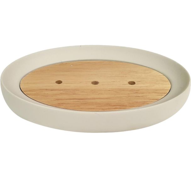 Lot de 6 Porte savon en polyrésine et bois Crème