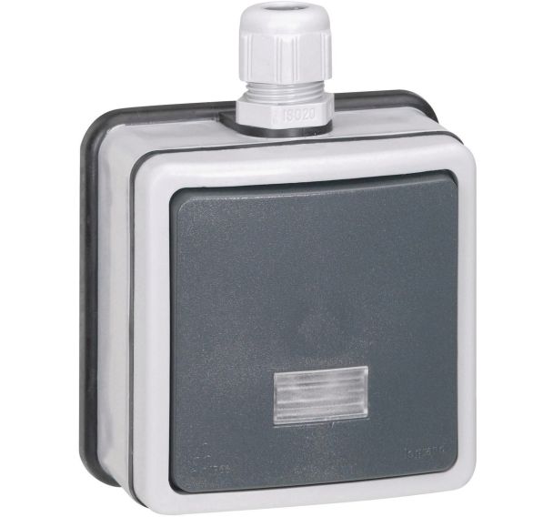 Lot de 6 Poussoir NO+NF à voyant Plexo IP66 complet 6A 250V gris