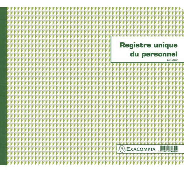 Lot de 6 Registre unique du personnel (salariés et stagiaires) - 56 pages