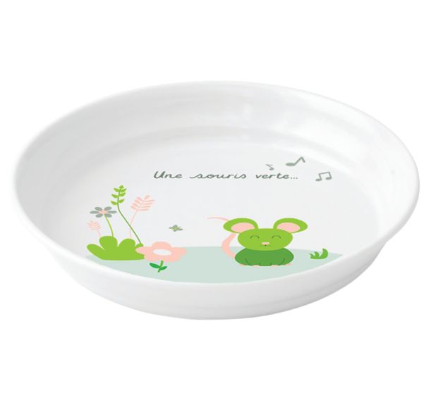 Lot de 6 assiettes creuses Ø 18,5 cm mélamine blanche - souris verte