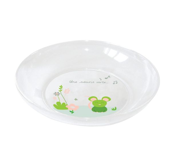 Lot de 6 assiettes creuses copolyester transparent décor souris verte