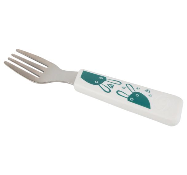 Lot de 6 fourchettes inox/PLA blanc décor lapin