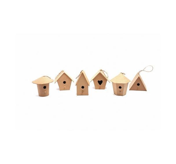 Lot de 6 nichoirs à oiseaux en carton à décorer