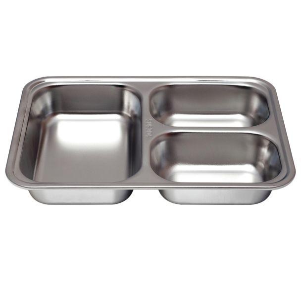 Lot de 6 plateaux 3 compartiments profonds inox 24 x 17 x 4,2 cm