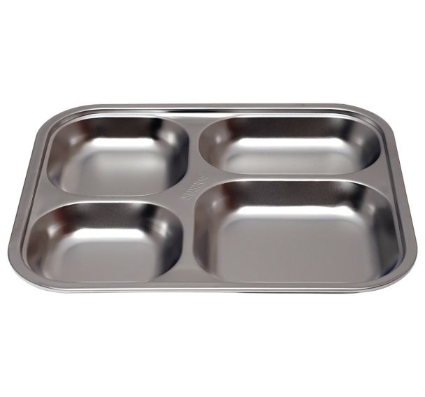Lot de 6 plateaux 4 compartiments inox 24 x 17 x 3,3 cm