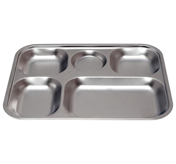Lot de 6 plateaux 5 compartiments inox 30,5 x 23,5 x 2,5 cm