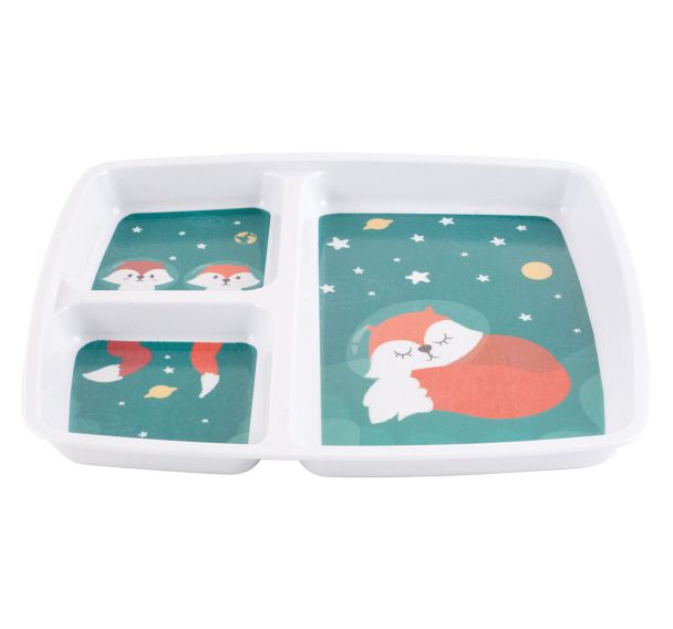 Lot de 6 plateaux baby 3 compartiments 25 x 21 cm mélamine blanche - renard