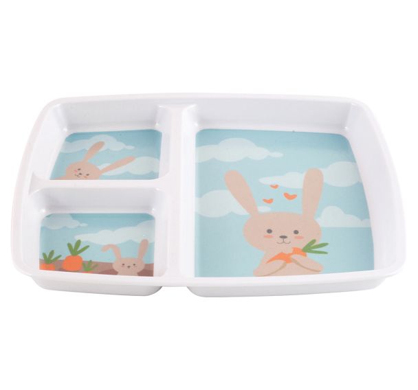 Lot de 6 plateaux baby 3 compartiments 25x21 cm mélamine blanche - lapin gourmet