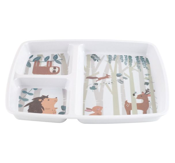 Lot de 6 plateaux baby 3 compartiments 25x21 cm mélamine blanche - rêve de forêt