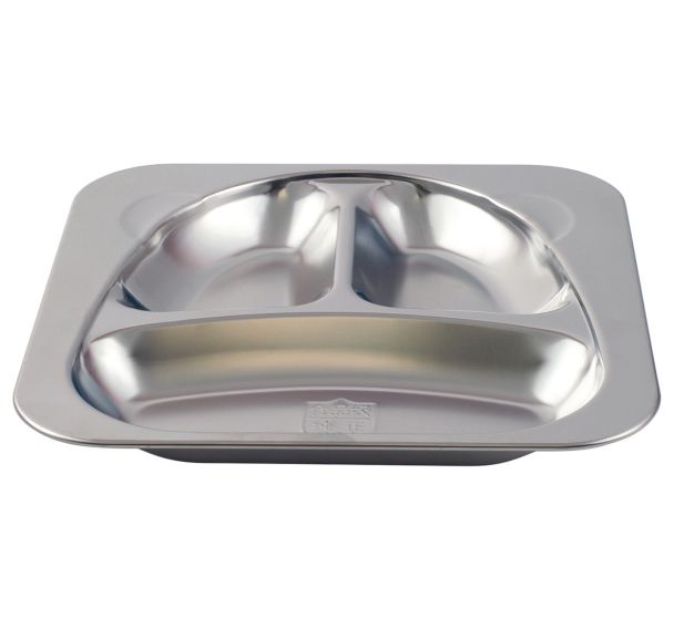 Lot de 6 plateaux inox - 3 compartiments à oreilles