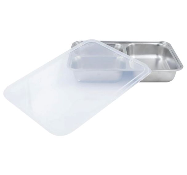 Lot de 6 plateaux inox 3 compartiments avec couvercle polypropylène