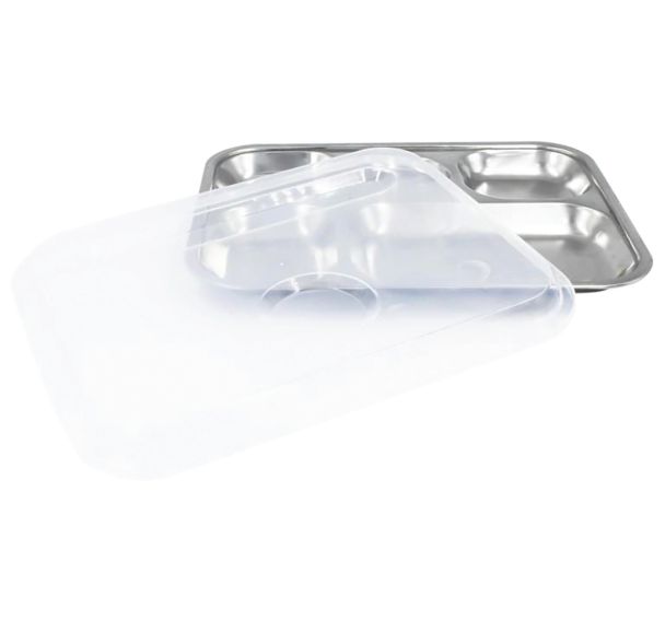 Lot de 6 plateaux inox 5 compartiments avec couvercle polypropylène