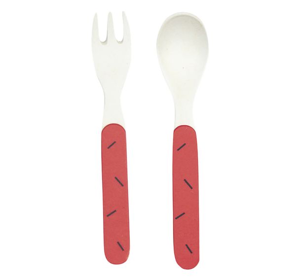 Lot de 6 sets de 2 couverts : 1 cuillère 1 fourchette mélamine - fraise