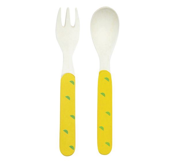 Lot de 6 sets de 2 couverts : 1 cuillère 1 fourchette mélamine - poire