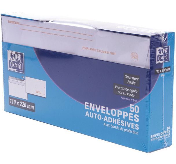 Lot de 700 Enveloppes 110x220 auto adhésives précasées boite distrib.