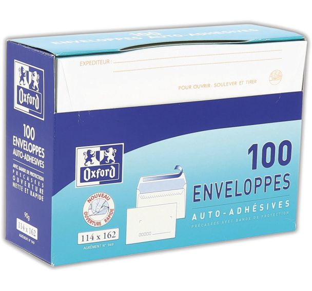 Lot de 800 Enveloppes 114x162 auto adhésives précasées boite distrib.